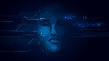 Concept of artificial intelligence face, robot face combined with electronic circuit, machine learning, cyber mind education
