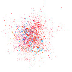 Explosion from random colored elements on white. Geometric background with confetti. Pattern for design with glitters. Print for banners, posters, t-shirts and textiles. Greeting cards