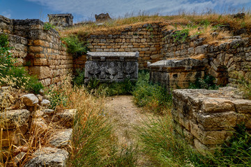 Hierapolis - an ancient city located on the slope of the Cökelez mountain, above the Pamukkale limestone terraces, approx. 15 km from Denizli in south-western Turkey (Anatolia)