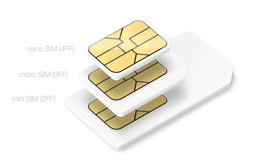 Set of sim chips of different sizes. Vector illustration isolated on white background. Ready fro your design. EPS10. - obrazy, fototapety, plakaty