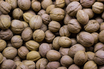 Walnuts an market. Background of walnuts. Healthy food