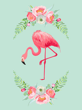 Illustration of Beautiful Flamingo with place for Baby Name for Poster Print, Baby Greetings, Invitation, Children Store Flyer, Brochure, Book Cover in vector