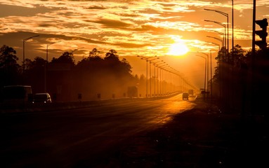 summer sunset over the road