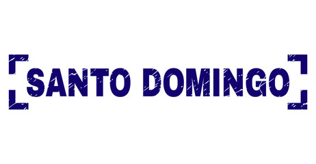 SANTO DOMINGO tag seal print with distress texture. Text caption is placed inside corners. Blue vector rubber print of SANTO DOMINGO with dust texture.