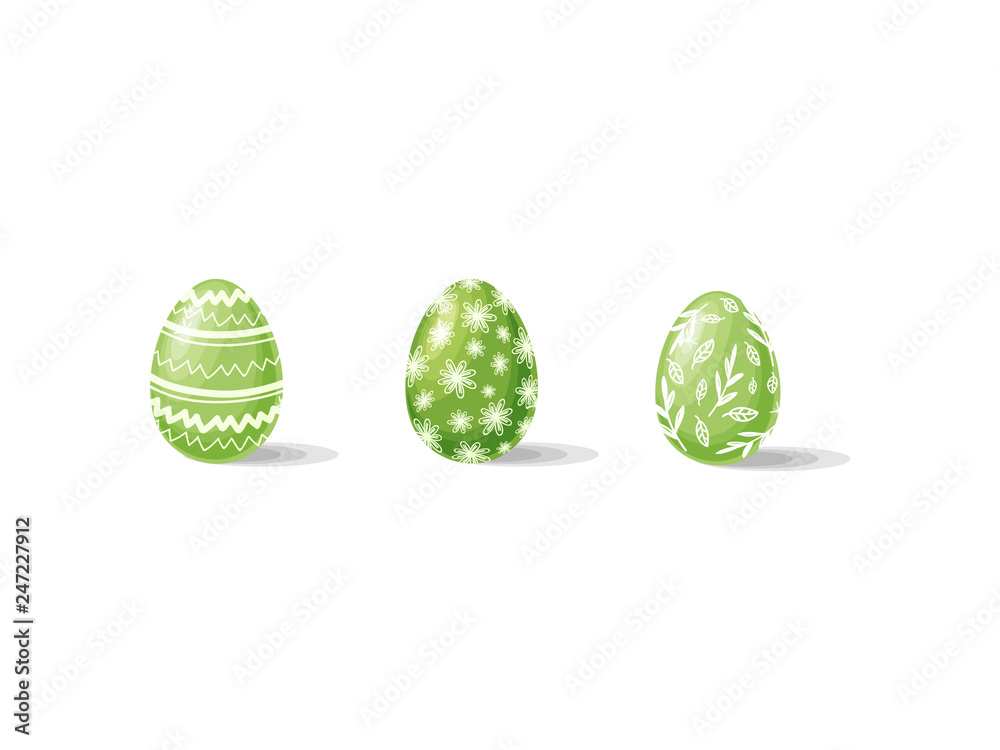 Canvas Prints three green easter eggs with ornaments. traditional symbol of spring holiday. flat vector for postca