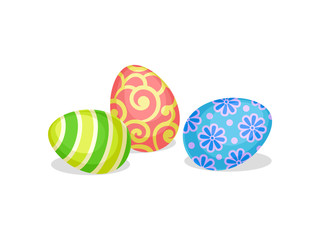 Fototapeta na wymiar Three cute painted Easter eggs. Traditional symbols of religious holiday. Flat vector for postcard or promo poster