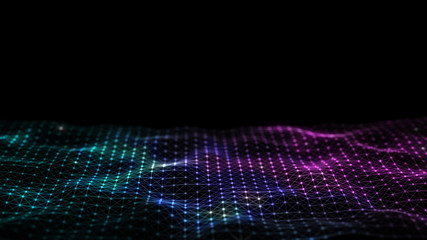 3d abstract digital technology background. Futuristic sci-fi user interface concept with gradient dots and lines. Big data, artificial intelligence, music hud. Blockchain and cryptocurrency