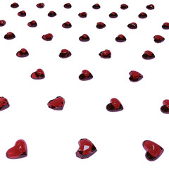 Isolated red glass hearts. 3D illustration.