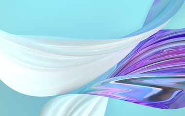 Luxury iridescent satin silk fabric in motion. Shimmering holographic foil waves Luxury iridescent satin silk fabric. Digitally generated illustration, 3d render