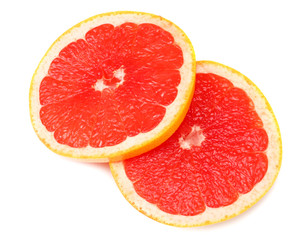 healthy food. sliced grapefruit isolated on white background. top view