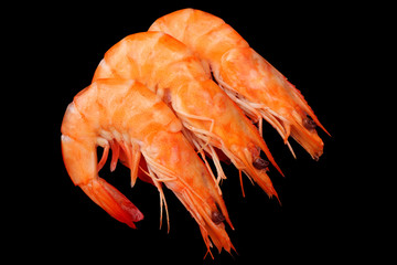 shrimps isolated on a back background. top view