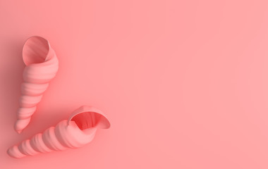 Pink seashell with shadow on a pink background. 3d render illustration. Ocean fauna underwater...