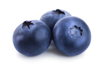 three fresh blueberry isolated on white background