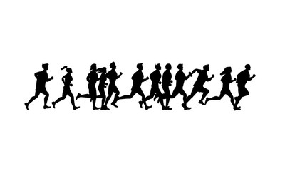 Fototapeta na wymiar Cartoon Silhouette Black Jogging Characters People. Vector