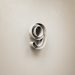 Design numbers nine on a white background. 3D illustration.