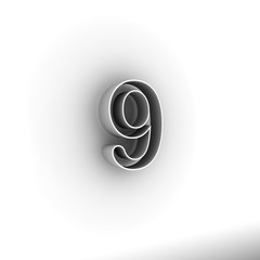 Design numbers nine on a white background. 3D illustration.