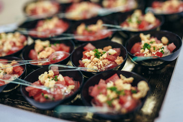 Cocktail food made from fresh and crunchy vegetables and meat, ideal for party and event