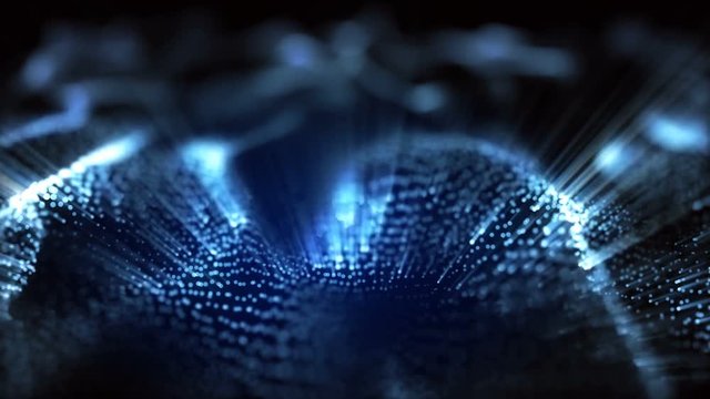 4K Abstract motion background animation shining particles stars sparks and magic dust forming in space wave flow with light rays and projections seamless loop