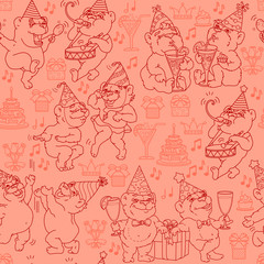 Vector Seamless pattern with cute bears in party hats.