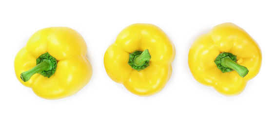 yellow sweet bell pepper isolated on white backgro. Top view. Flat lay