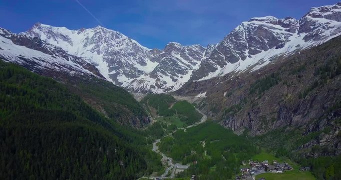 Aerial shot of Mount Rosa and its glaciers in the Italian Alps