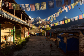 Beautiful yard of the traditional house of Ghandruk village during trekking in Himalaya Mountains, Nepal.