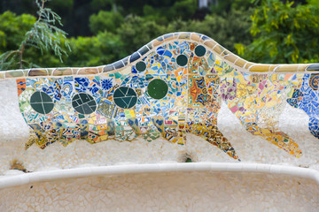 Abstract marble mosaic bench bright. .