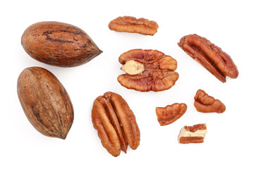 pecan nut isolated on white background. Top view. Flat lay