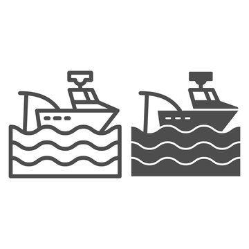 recommend clip art: Fishing vessel line and glyph icon. Fishing boat vector illustration isolated on white. Trawler outline style design, designed for web and app. Eps 10.