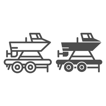 Boat On A Trailer Line And Glyph Icon. Boats Transportation Vector Illustration Isolated On White. Transportation Of A Ship Outline Style Design, Designed For Web And App. Eps 10.