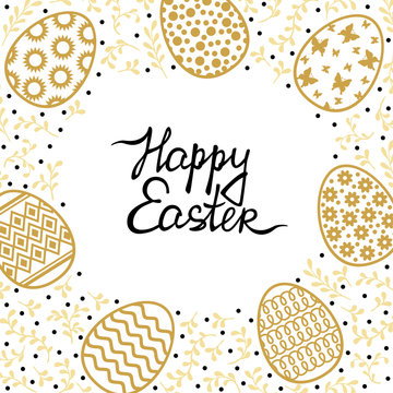 Easter card with egg and palm tree branches.