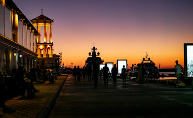 sunset in the port