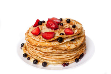 Thin pancakes with crispy crust. Maslenitsa. Pancakes for breakfast and carnival.