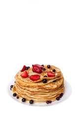 Thin pancakes with crispy crust. Maslenitsa. Pancakes for breakfast and carnival.