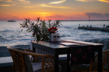 restaurant at sunset