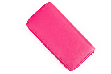 Pink wallet (purse) isolated on white background. Top view.