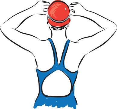 professional woman swimmer getting ready illustration