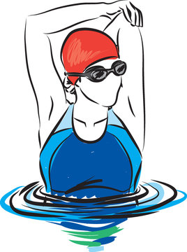 professional woman swimmer stretching illustration