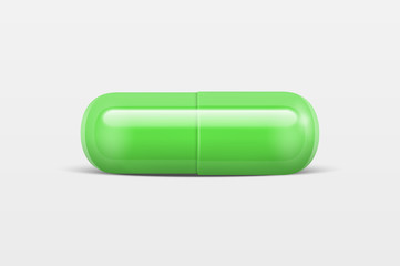 Vector 3d Realistic Green Medical Pill Icon Closeup Isolated on White Background. Design template of Pills, Capsules for graphics, Mockup. Medical and Healthcare Concept. Front View