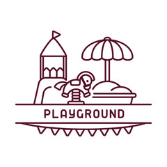 Playground kids card with simple linear elements. Contour style vector illustration