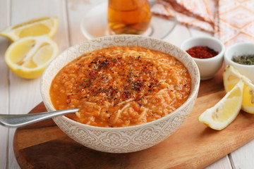Fototapeta na wymiar Lentil Soup with Vermicelli Noodles