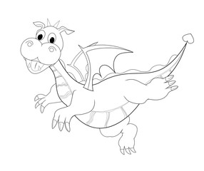 Dragon contour, sketch of a flying dragon.Dragon outline on a white background. Sketch of a flying dragon for coloring 