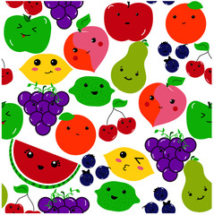 Kawaii Fruit on a white background seamless pattern