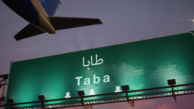 Airplane Take off Taba during a wonderful sunrise