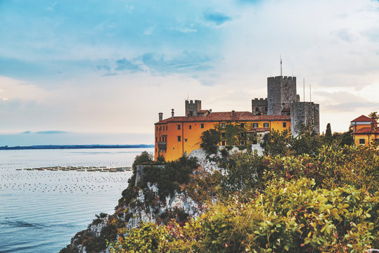 Ancient Duino Castle on the coast of Adriatic sea, Italy