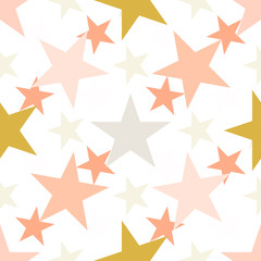 Cute colorful star seamless pattern on white. Funny festive background, wrapping paper. Vector illustration. 