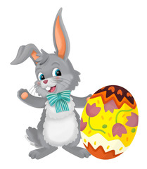 cartoon happy easter rabbit with easter egg on white background - illustration for children