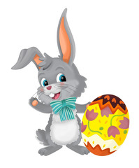 cartoon happy easter rabbit with easter egg on white background - illustration for children