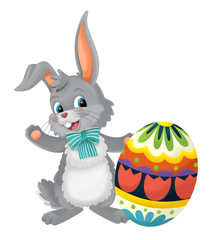 cartoon happy easter rabbit with easter egg on white background - illustration for children