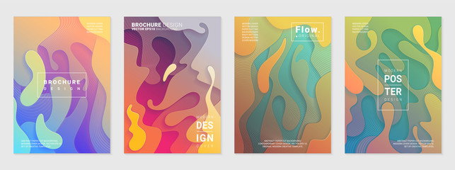 Set of liquid colorful modern covers. Acid fluid gradient shapes. Contemporary futuristic design of posters. Vector illustration.